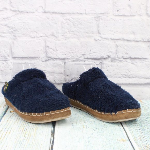 LL Bean Navy Pile Fleece Round Toe Slip On Slides Cozy Slipper Size 8 M - Picture 3 of 9